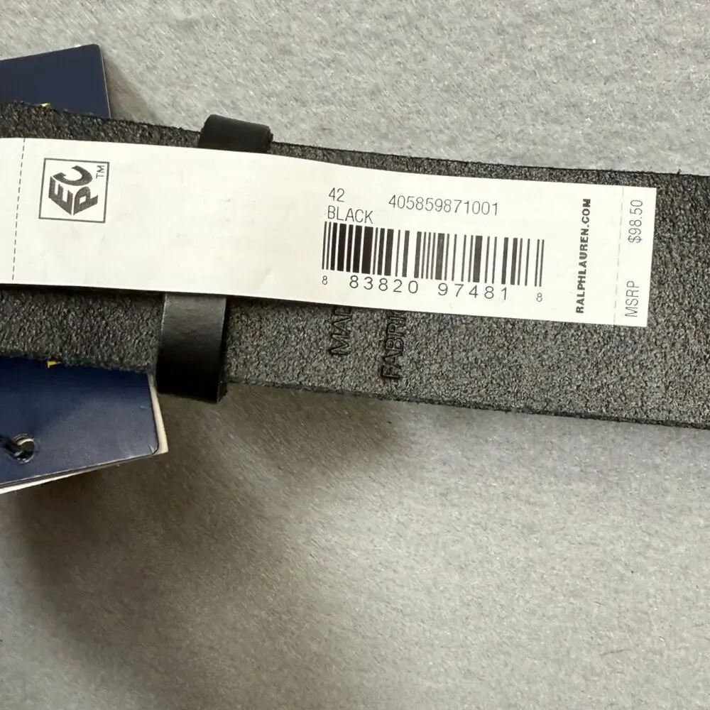 Polo Ralph Lauren Men's Shield-Buckle Leather Belt W/ free socks, Black 42W $99